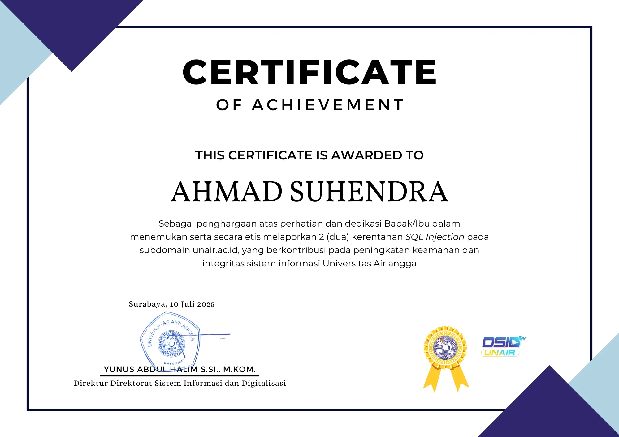 Universitas Airlangga certificate and logo