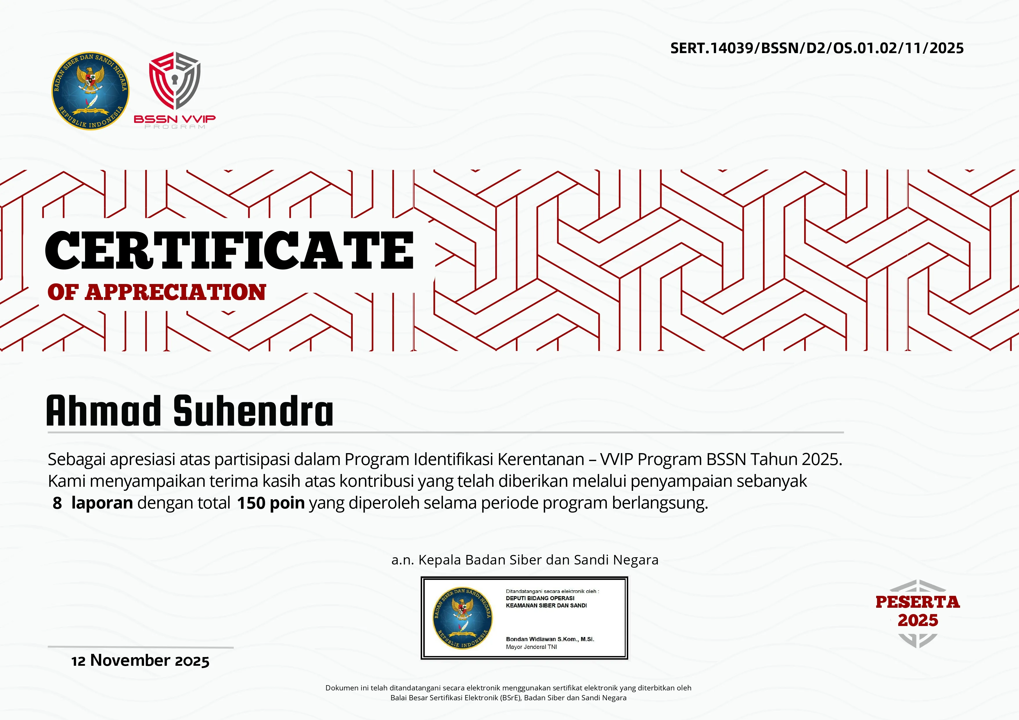 BSSN VVIP 2025 certificate preview