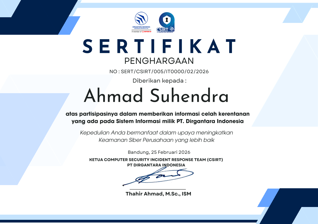 PT Dirgantara Indonesia certificate and institution logo