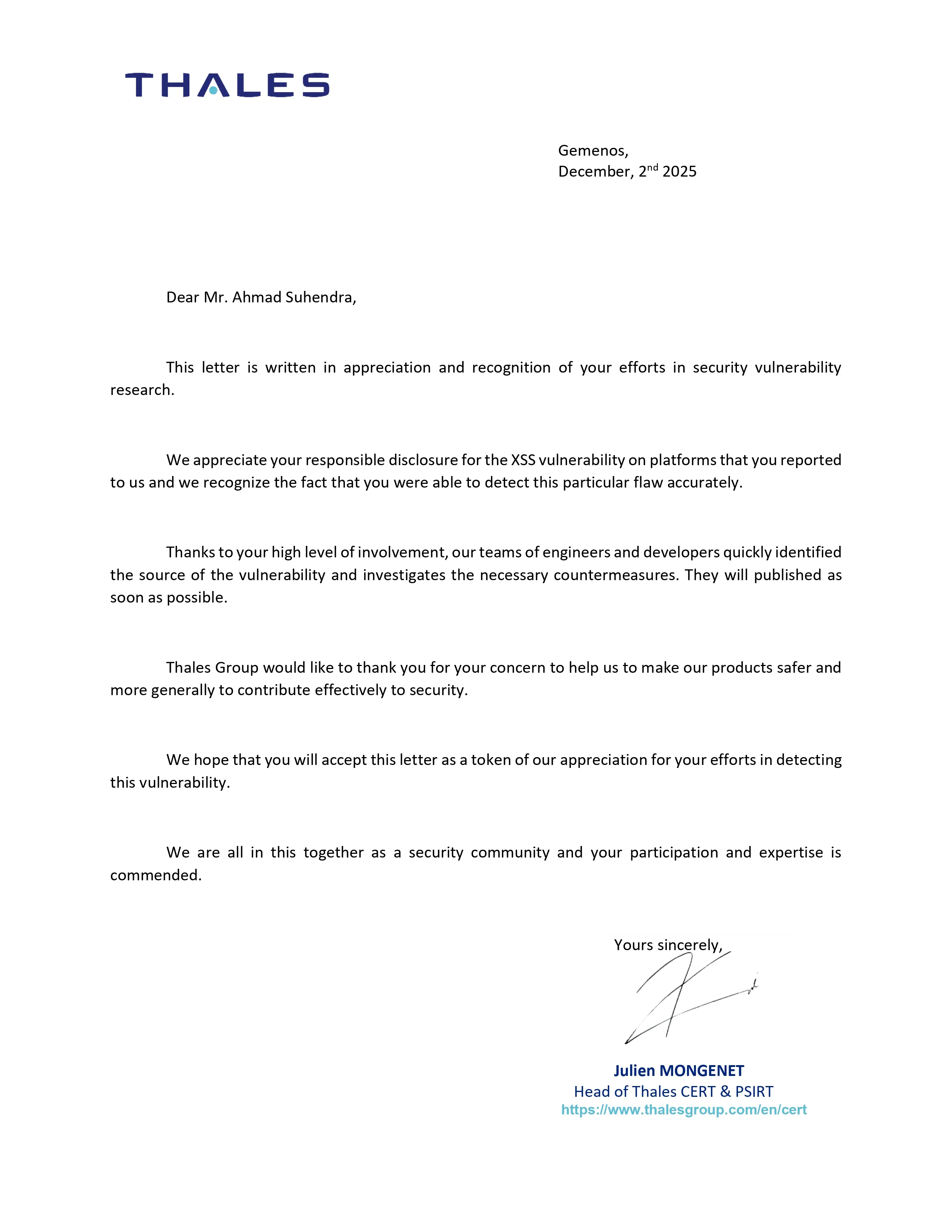 Thales Group certificate and logo
